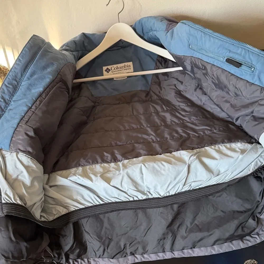 Columbia Men's Slate Blue Hooded Ski Jacket - Insulated Snow Coat Medium